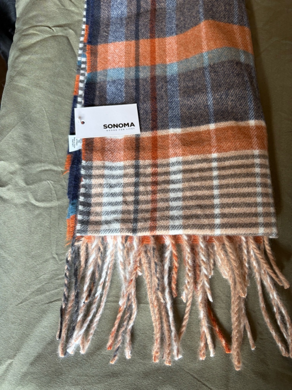 Kohl's SONOMA Plaid Fringe Throw in Orange, Blue & Tan